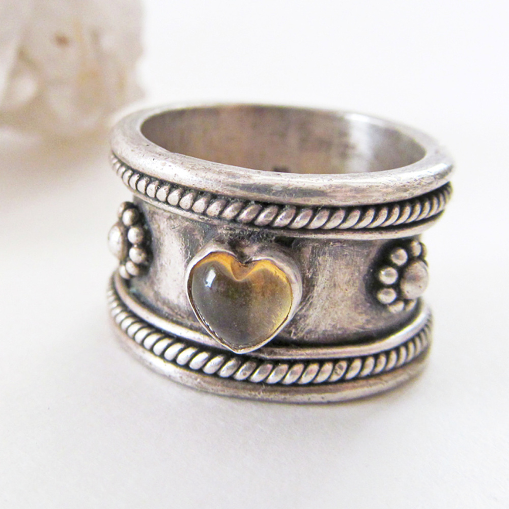 Sterling Silver Ring with Smoky Quartz Heart Stone